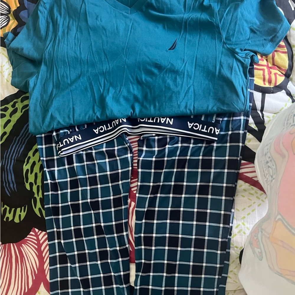 Nautica Teal and Navy Plaid Pajama Set